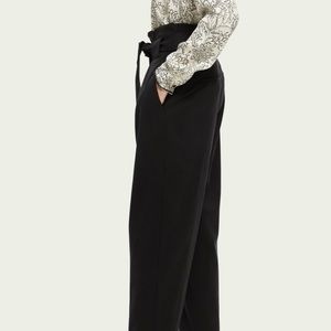 Black corduroy daisy high rise straight leg paper bag trouser